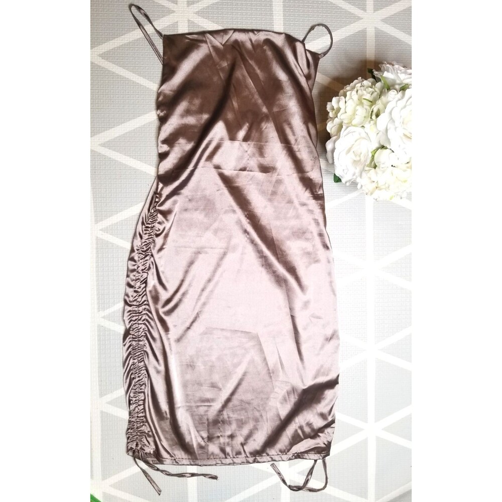NWT Dress US6 Maxi Slip Dress Ruched Cowl Neck Metallic Champagne 90s Y2K Future